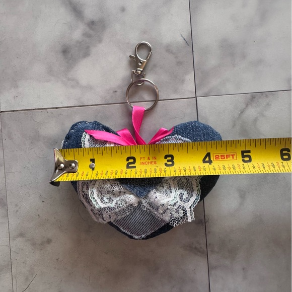 Handmade Denim Heart Charm with Lace and Pink Ribbon - Picture 8 of 9